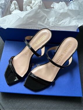 Authentic Brand New With Tag Stuart Weitzman Black Slide Sandal